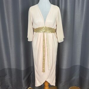 NWT London Dress Company Pale Nude Pink Kimono Style Dress Size 14